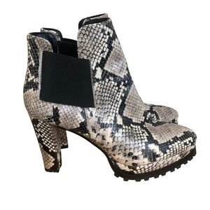 AllSaints Sarris Snake Embossed Lug Sole Leather Grunge Platform Ankle Boots 7.5